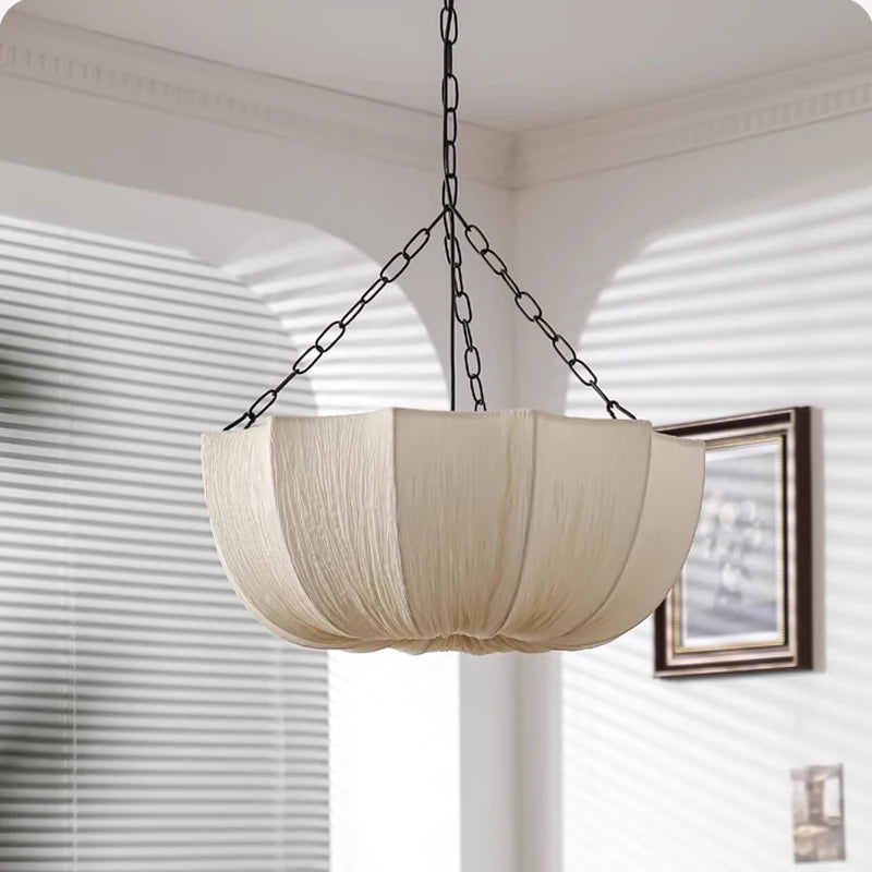 Nordic Minimalist Wabi Sabi Fabric Chandelier Living Dining Room Bedroom Pendant Lamp Lustre RestaurantBar Hanging Light Fixture