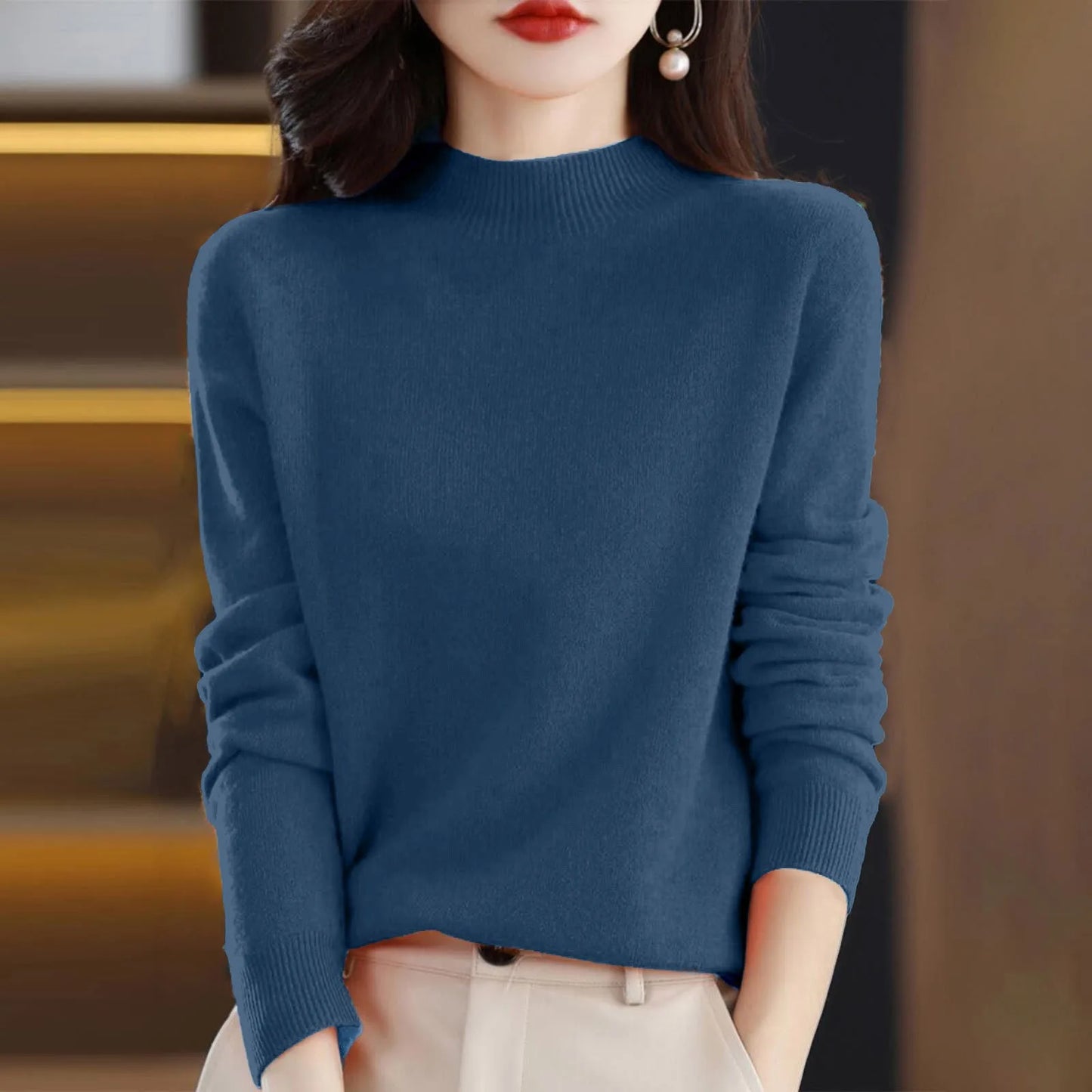 100% Pure Wool Half-Neck Pullover In Autumn And Winter New Cashmere Sweater Women'S Casual Knit Top Warm Jumper Tops 17 Colors