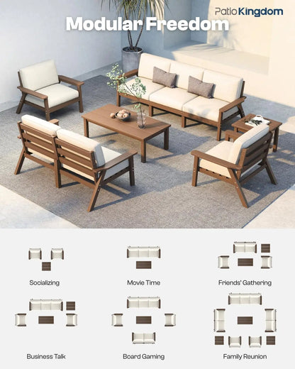 Patio Furniture Set 8 Seats, HDPE Outdoor Sectional with Beige Washable Thick Cushions, Coffee Table, Patio, Customized