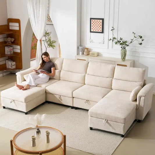 132 Oversized Modular Sectional Sofa, U Shaped Cloud Couch with Large Storage, Extra Deep Seat, Modern Chenille Sof Customizable