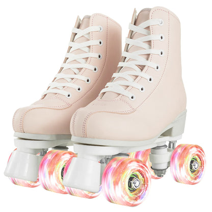 2025 Flashing Roller Skates PU Leather Roller Skates Double Row Quad Skate Shoes Adult Outdoor Indoor Skating Training Sneakers