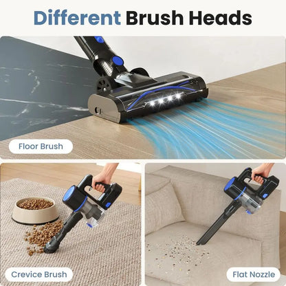 Cordless Vacuum Cleaner, Lightweight Stick Vacuum Cleaners for Home, Powerful Suction amp LED Lights Rechargeable Battery for Ca