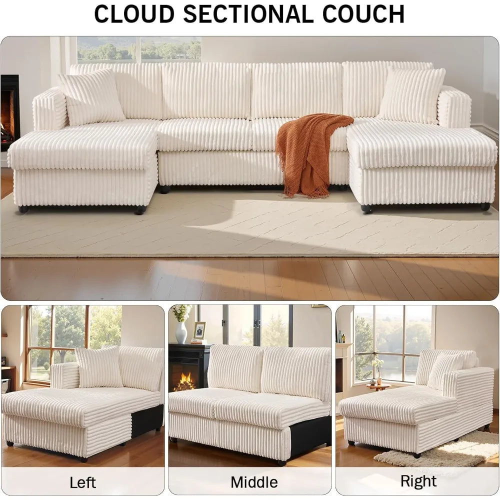 123" U-Shaped Sectional Sofa: Two L-Shape Chaise | 2 Cloud Couch Sectional with Two Pillows | Couches for Living Room,Customized