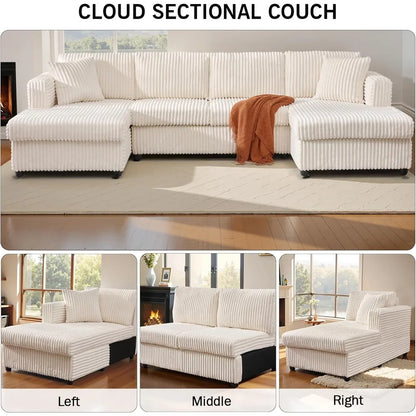 123" U-Shaped Sectional Sofa: Two L-Shape Chaise | 2 Cloud Couch Sectional with Two Pillows | Couches for Living Room,Customized