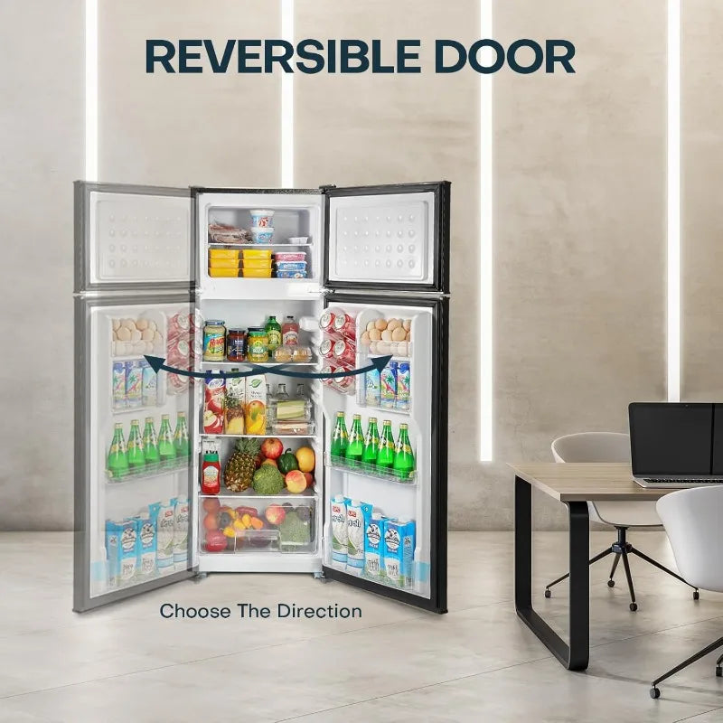 Upstreman 7.7 Cu.Ft. Refrigerator with Freezer, Double Door Fridge, Adjustable Thermostat, Large Capacity, Reversible Door Swing
