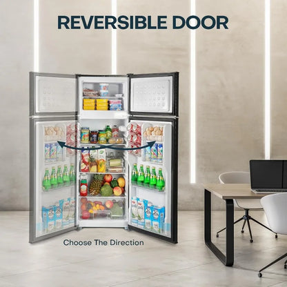 Upstreman 7.7 Cu.Ft. Refrigerator with Freezer, Double Door Fridge, Adjustable Thermostat, Large Capacity, Reversible Door Swing