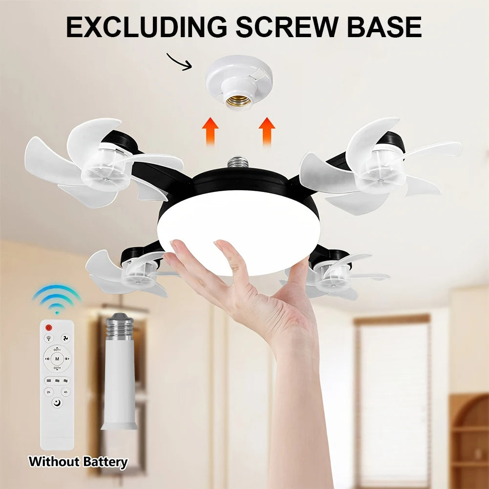 2 In 1 Hanging Fan with LED Lantern E27 E26 Electric Cordless Fan Silent Ceiling Drone Fan for Dining Room Bedroom Living Room