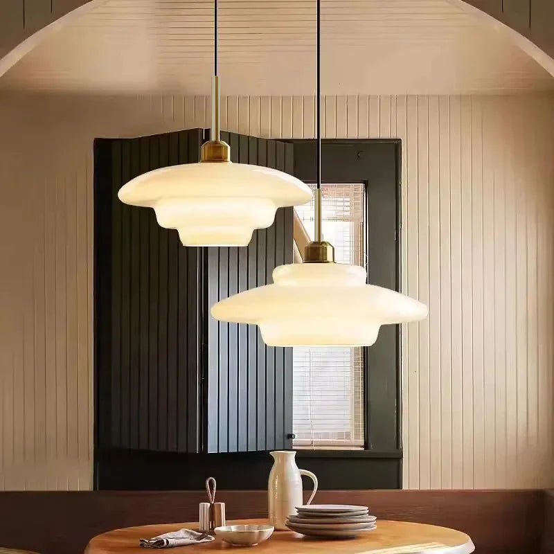 Nordic LED E27 Cream Wind Milk Glass Art Decorative Pendant Lights Modern Light Fixtures Kitchen Island Dining Room Bedside