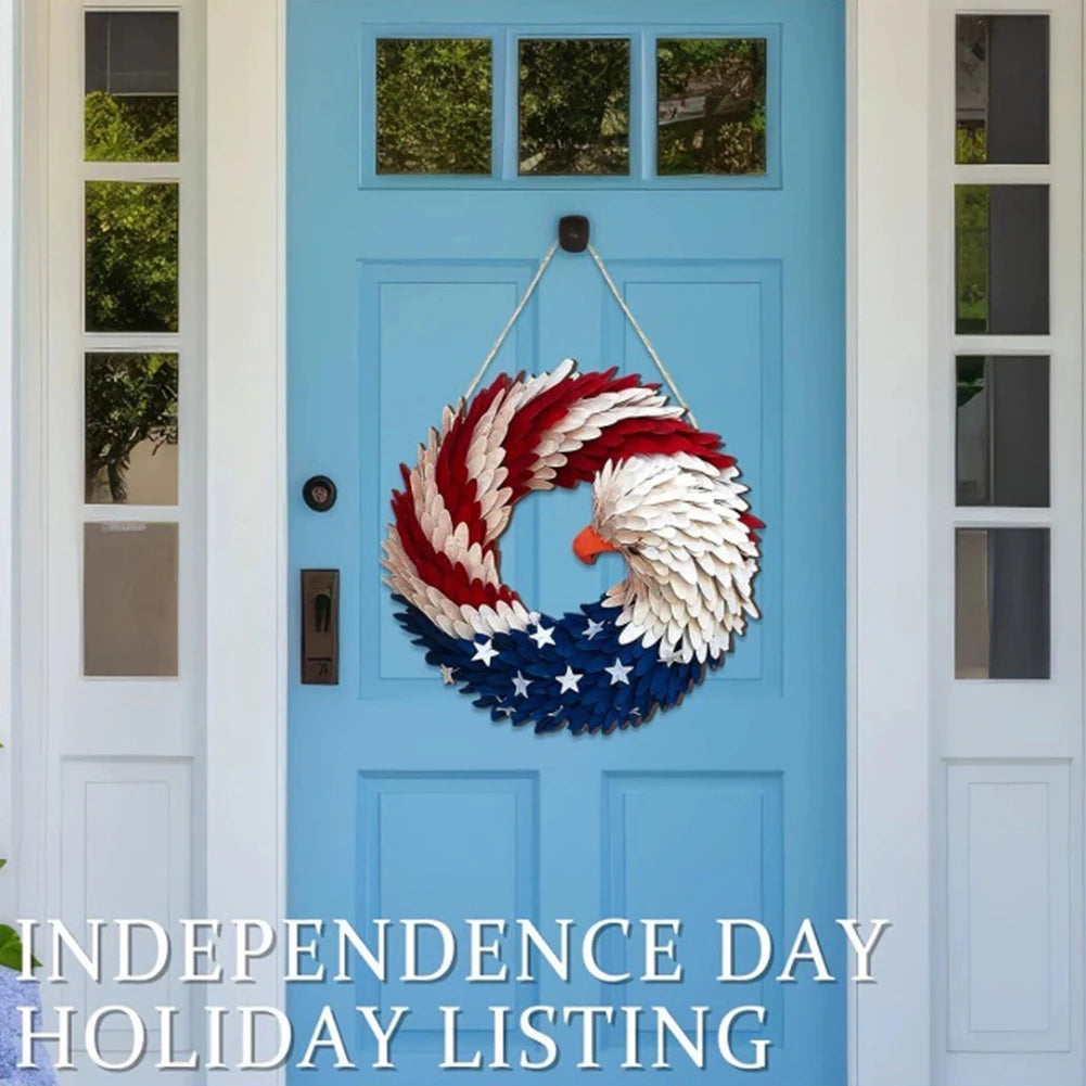 American Flag Eagle Wreath Decorative 4th of July Hanging Door Sign Patriotic Door Hanger for Wall Front Door Farmhouse