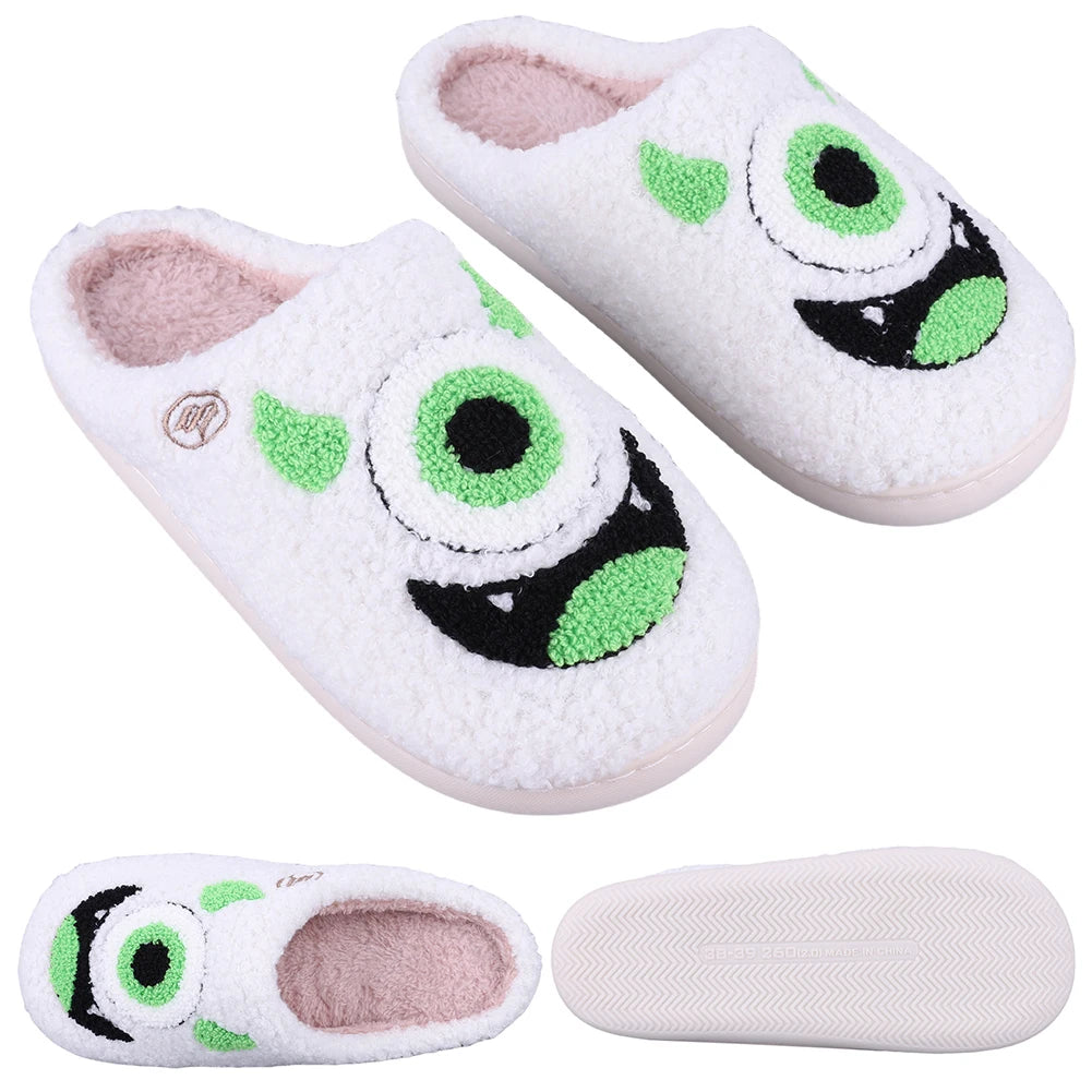 Big Eye Plush Slippers Warm Slip-on House Shoes Comfortable Fuzzy Closed Toe Slippers Soft Furry Slippers for Indoor Bedroom