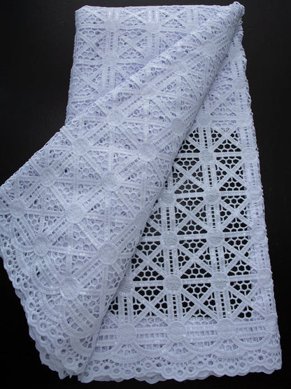 Pure White Nigerian Guipure Lace Fabric 2025 High Quality Water Soluble African Sequin Cord Lace Fabric for Party Dress Sew 4025