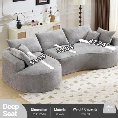 126.4" Oversized L-Shaped Boneless Sofa, Deep Seat Sectional Couch with Curved Seat Design and 7 Pillows,, Customized