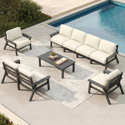 Patio Furniture Set 8 Seats, HDPE Outdoor Sectional with Beige Washable Thick Cushions, Coffee Table, Patio, Customized