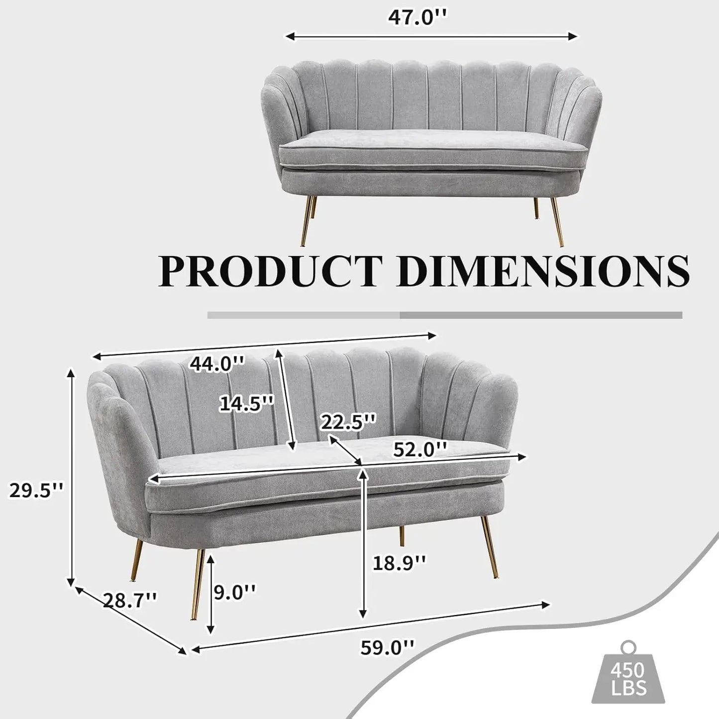 59" Chenille Upholstered Loveseat with Gold Metal Legs Petal Design Modern Mini Sofa for Bedroom Apartment, Customized