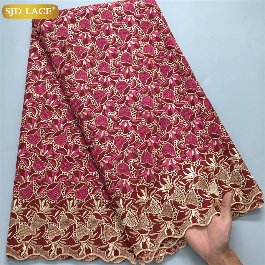 SJD LACE African Nigerian Cotton Lace Fabrics 5 Yards 2025 High Quality Swiss Cotton Lace for Sewing Party Women DIY Dress 4325