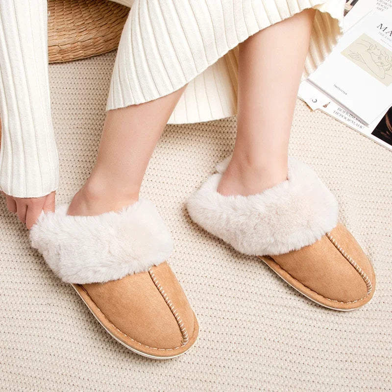 Women's Plush Warm Home Flat Shoes Soft And Comfortable Autumn Winter Cotton Shoes Indoor Plush Couple Slippers