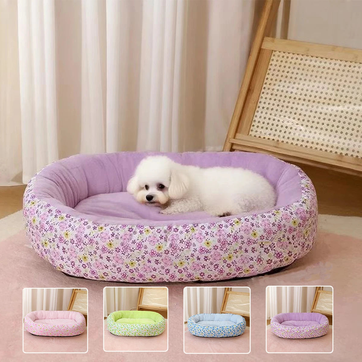Floral All Season Dog Bed for French Bulldog Chihuahua Soft Cat Bed for Dogs Sleeping Puppy Pad Sofa Dog Bed  Four Color Pet Pad