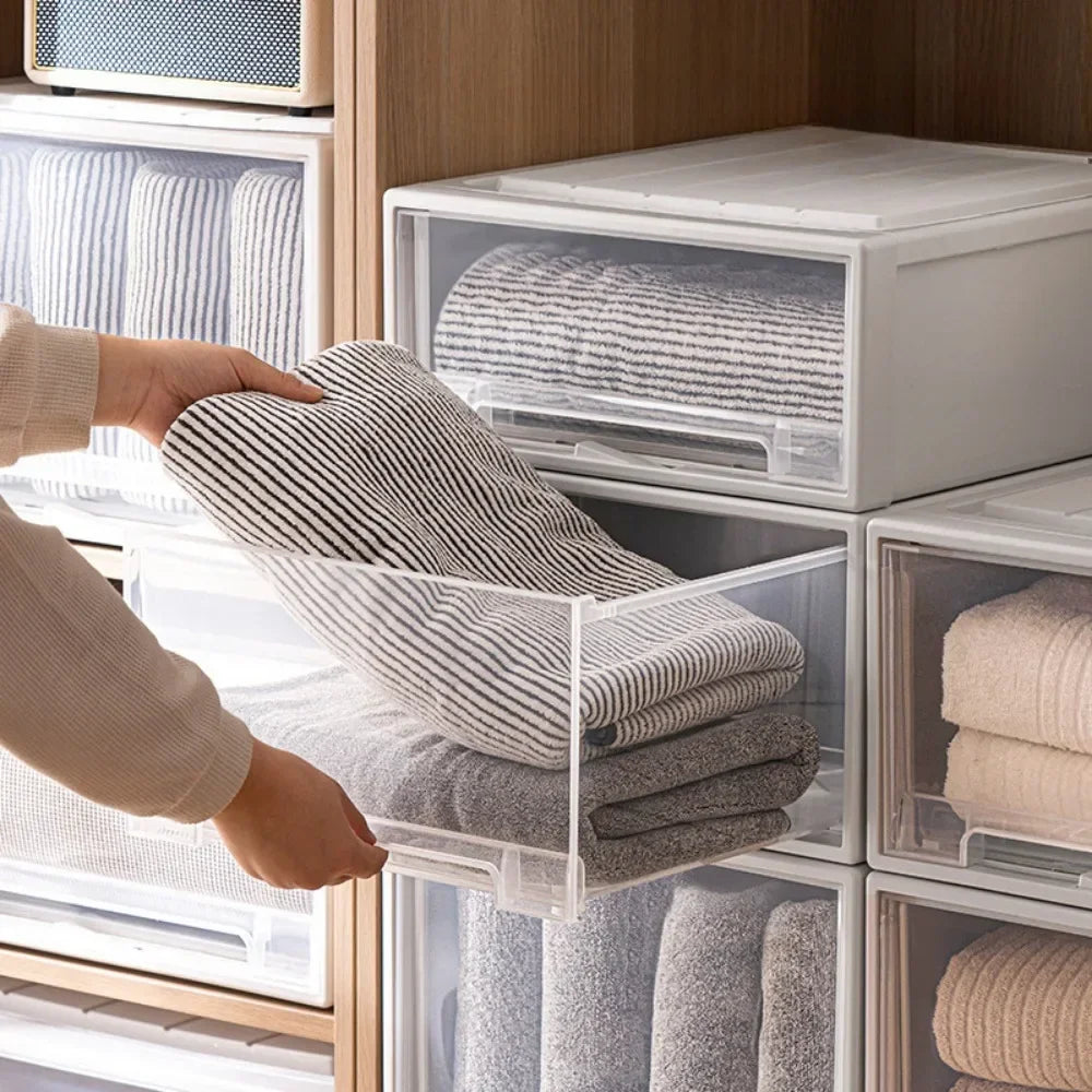 Wardrobe Storage Box High-capacity Drawer Style Stackable Container Transparent Plastic Containers for Household Use Storage