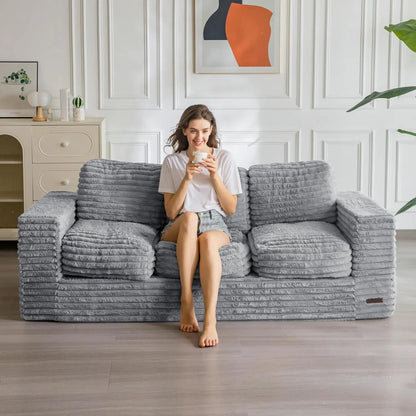 3 Seater Couch for Living Room, Boneless Couch with Tufted Cushion & Backrest, Upholstered Floor Sofa, Sofa in A, Customized