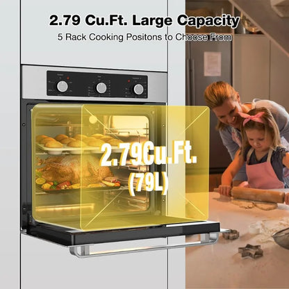 24" Single Wall Oven,  ThermoMate 2.79 Cu. Ft. Built-in Electric Oven with 5 Cooking Functions,Electric Wall Ovens