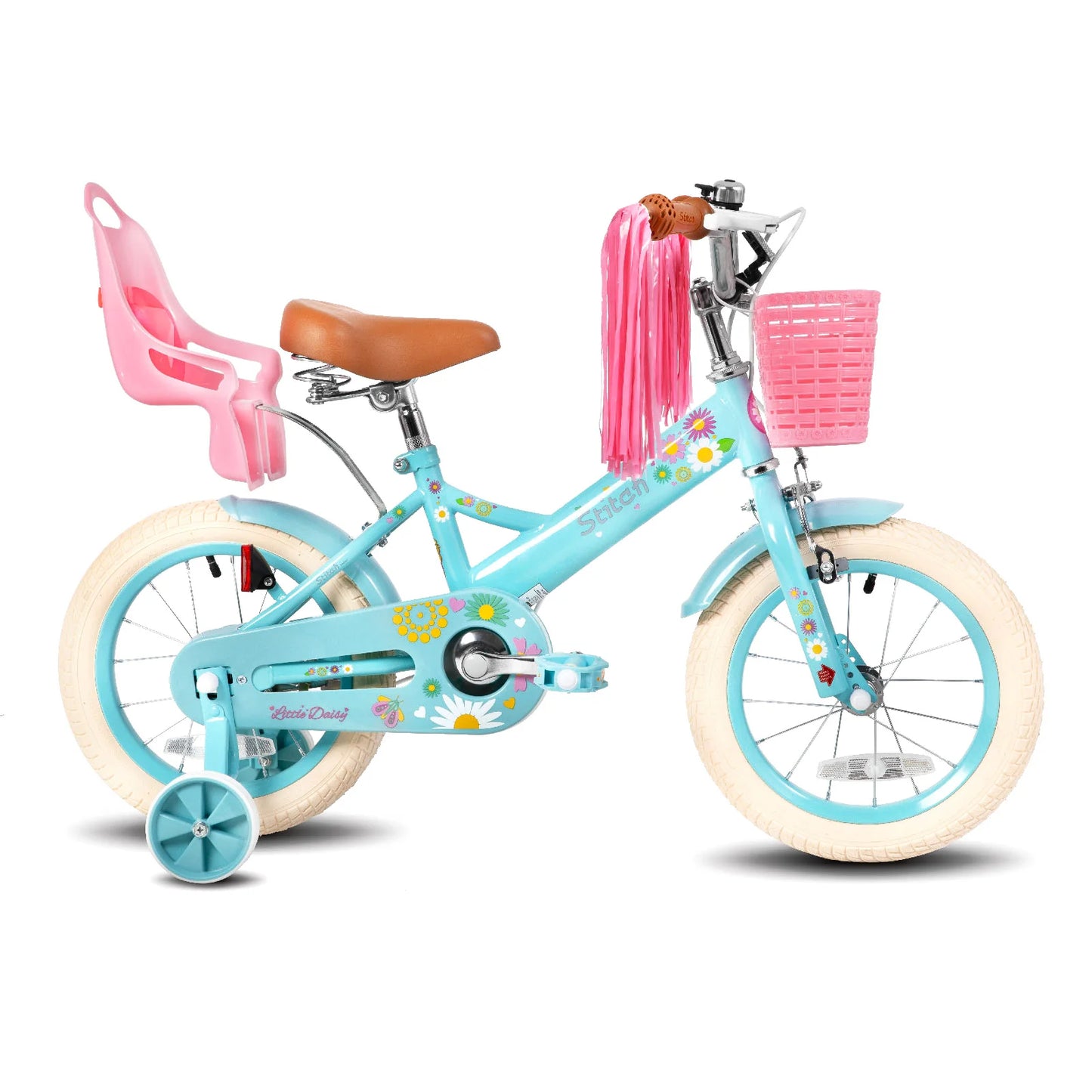 STITCH Little Daisy Kids Bike for Girls Ages 2-7 Years, 12 14 16 Inch Girls Bikes with Doll Bike Seat & Streamers