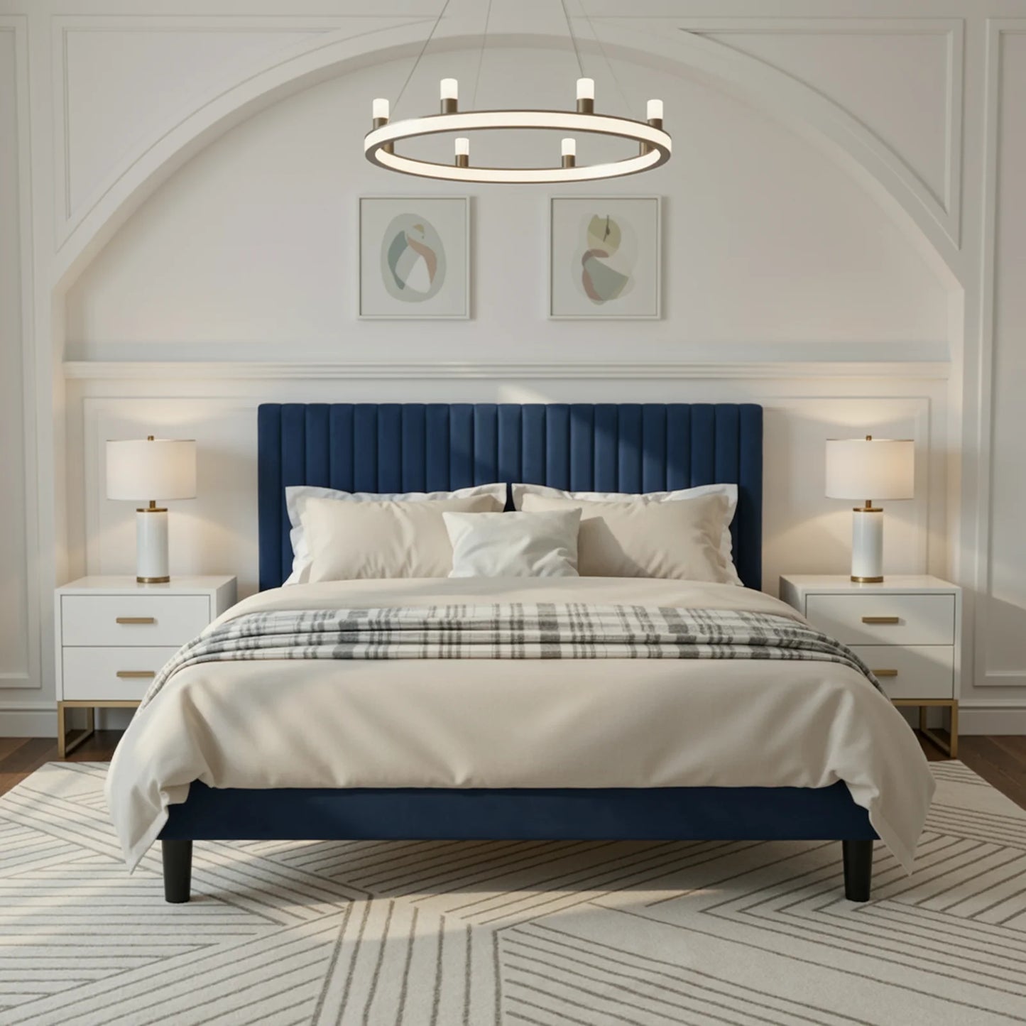 HOOMIC Twin/Full/Queen/King Size Velvet Upholstered Bed Frame with Elegant Vertical Channel Tufted Headboard