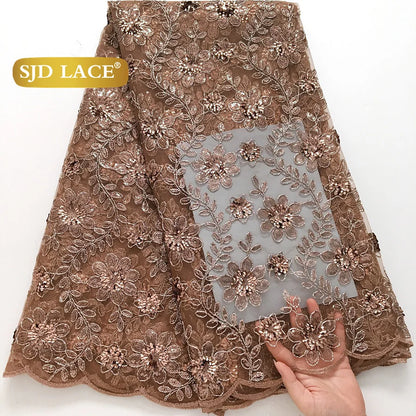 SJD LACE African Green Sequins Mesh Woman Lace Fabric High Quality 2025 Nigerian French Net Lace for Sewing Wedding Dresses 3735