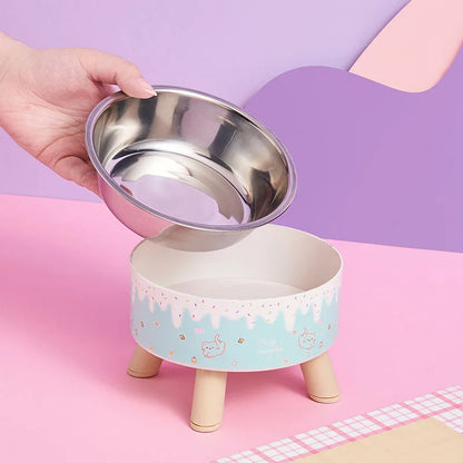 An ice cream pet bowl Colorful feeding and water cat bowl Fashion cartoon design dog bowl Pet high-legged neck bowl