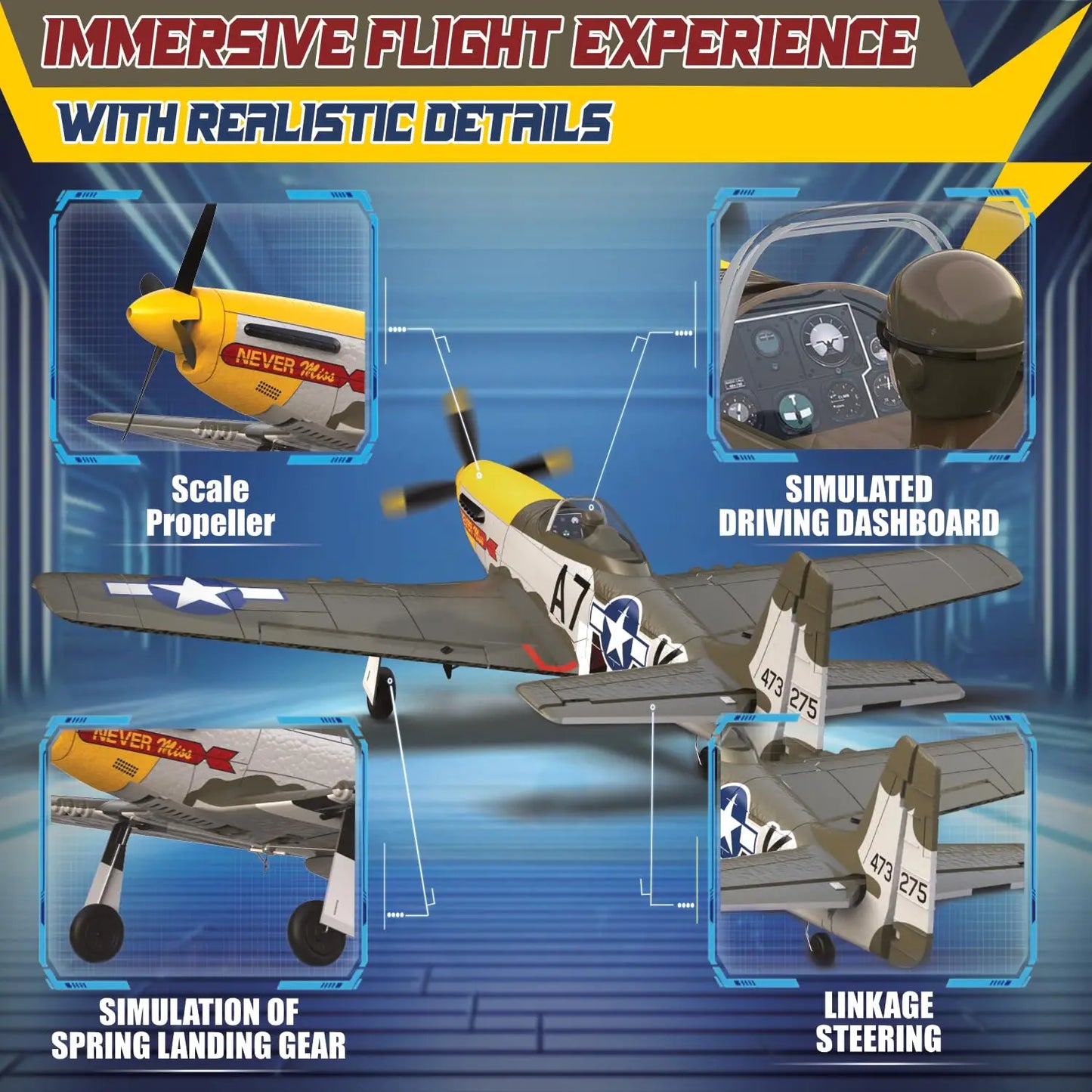 RC Plane 5CH 3D/6G Fixed-wing RC Airplane 2.4GHz P51D Mustang RTF for Adults Beginners Easy to Fly Removable Brushless Fighter