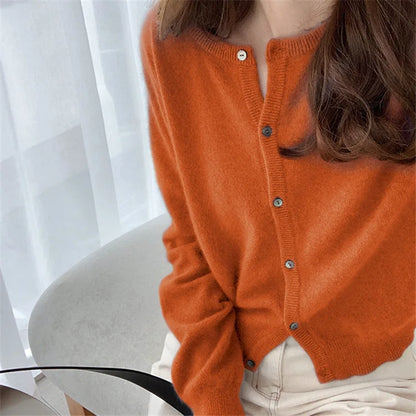 2025 Long Sleeve Vintage Y2k Tops Korean Knitted Cardigan Women's Autumn Winter Fashion O-Neck Versatile Slimming Basis Sweater