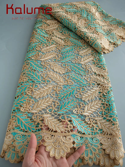 Kalume 2025 African Cord Lace Fabric with Sequins Nigerian Guipure Lace Fabric Ship From U.S. for Sewing Luxury Dress F3666