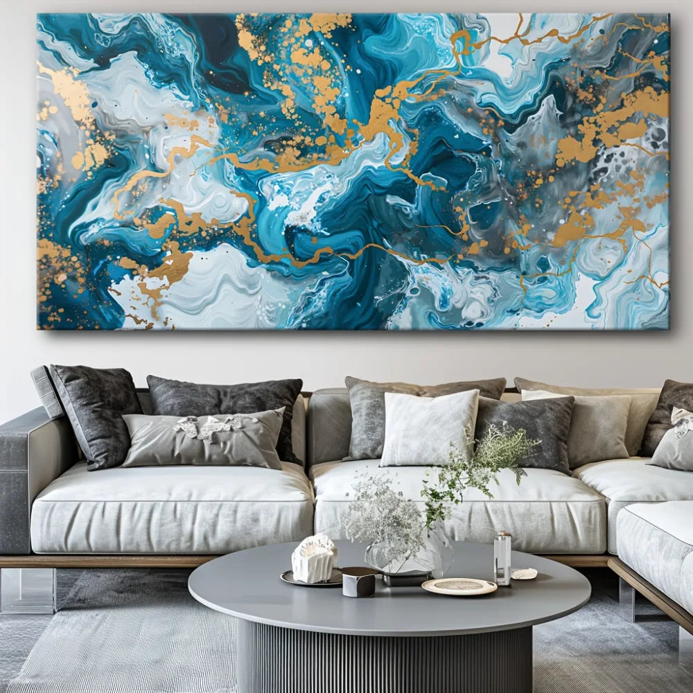 Canvas print poster Blue abstract art canvas wall art painting, art works wall painting, suitable for living room