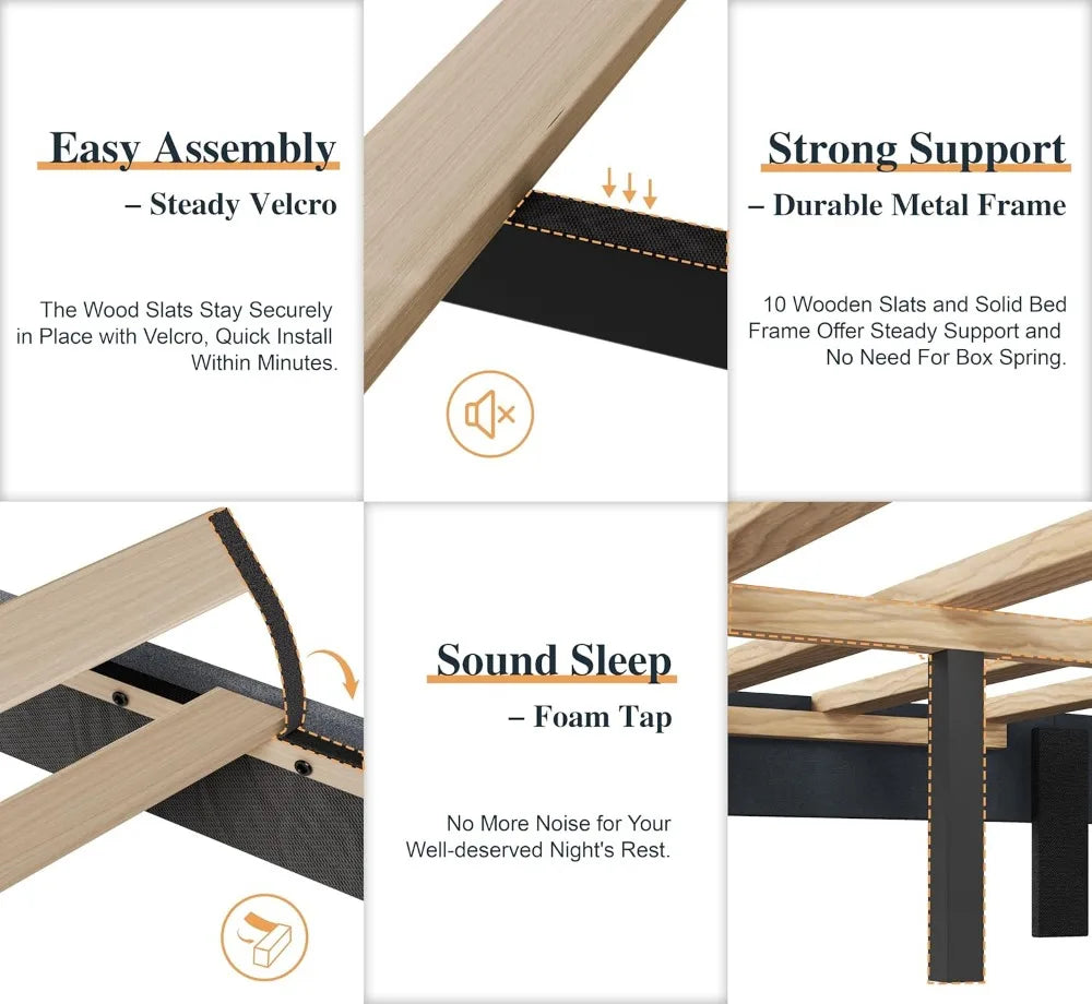 Full Bed Frame with Headboard, Leather Upholstered Bedframe with Tufted Headboard Design, Easy Assembly, No Box Spring Needed