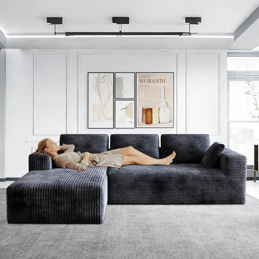 106" Corduroy Sectional Couch, Boneless L Shaped Couch with Deep Seat, Cloud Foam Sofa with Oversized Chaise, Sectional Sofa No