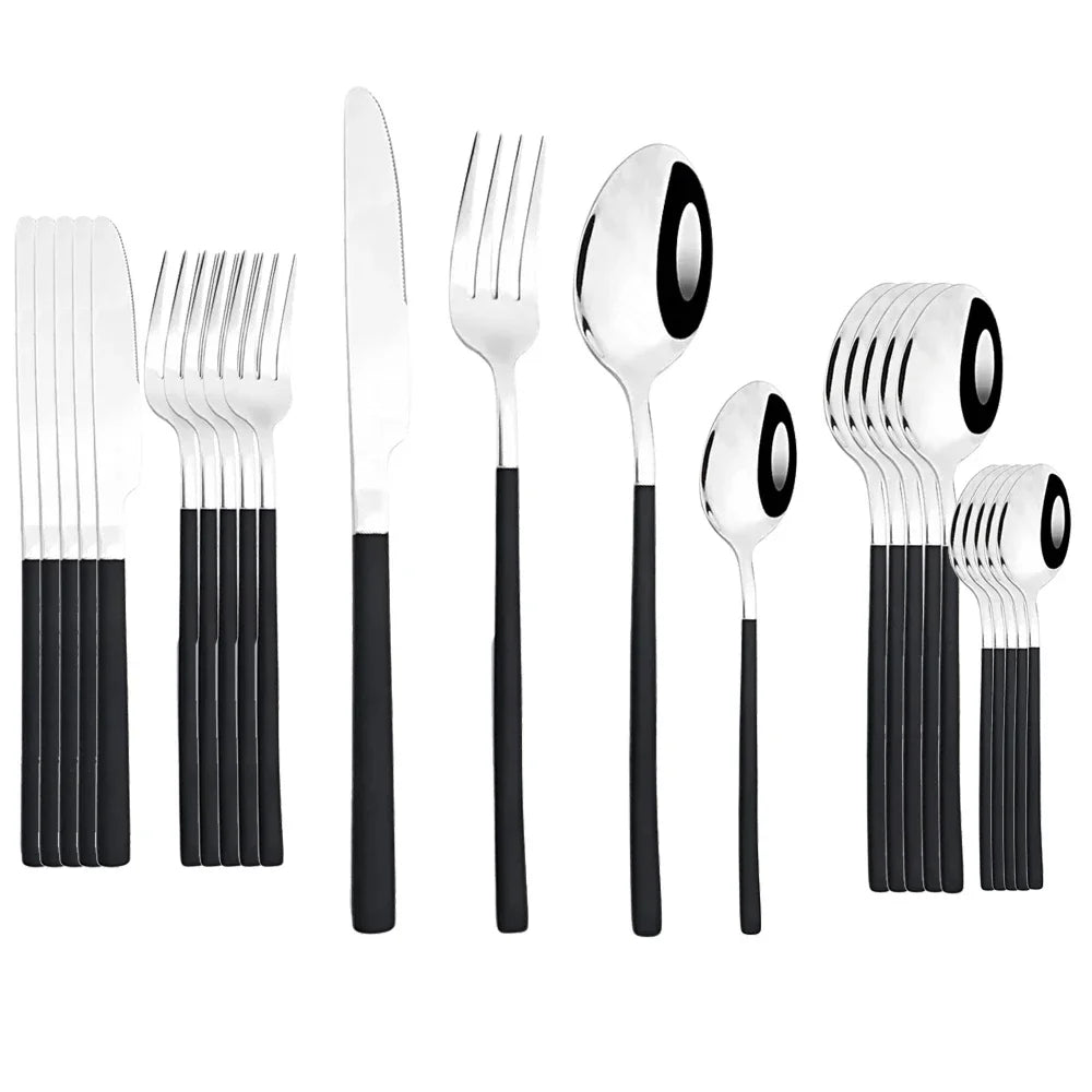 24Pcs Dinnerware Set Stainless Steel Cutlery Set Silver Knife Fork Spoon Dinner Flatware Set Kitchen Silverware Tableware Set
