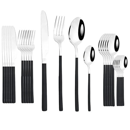 24Pcs Dinnerware Set Stainless Steel Cutlery Set Silver Knife Fork Spoon Dinner Flatware Set Kitchen Silverware Tableware Set