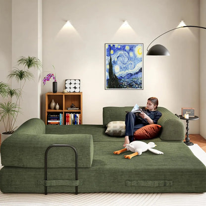 79" Boneless Corduroy Convertible Sofa Bed Foldable Memory Foam Compressed Modular Couch in a Box for Customized Comfort