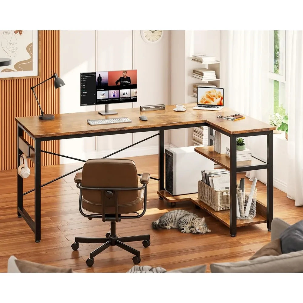 48 Inch Corner Computer Desk with Storage and PC Stand, Compact L-Shaped Desk for Home Office and Gaming