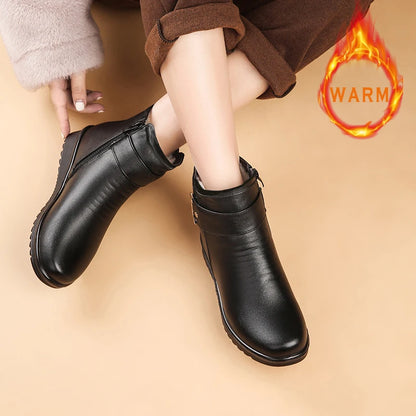 Women's Winter Snow Boots Round Toe Zip-Up Casual Boots with Faux Fur Lining & Non-Slip PU Sole Warm Black Shoes Footwear Girl W