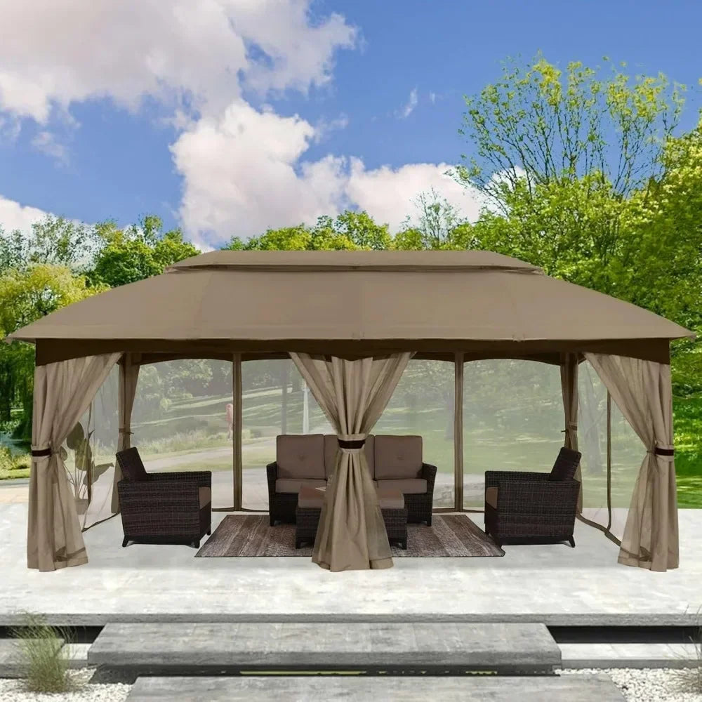10x20 Outdoor Gazebo - Patio Gazebo with Mosquito Netting, Outdoor Canopies for Shade and Rain for Lawn, Garden, Backyard & Dec