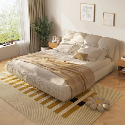 King Size Luxury Upholstered Cloud Bed Frame – Solid Wood Modern Platform Bed with Oversized Padded Backrest &, Customized