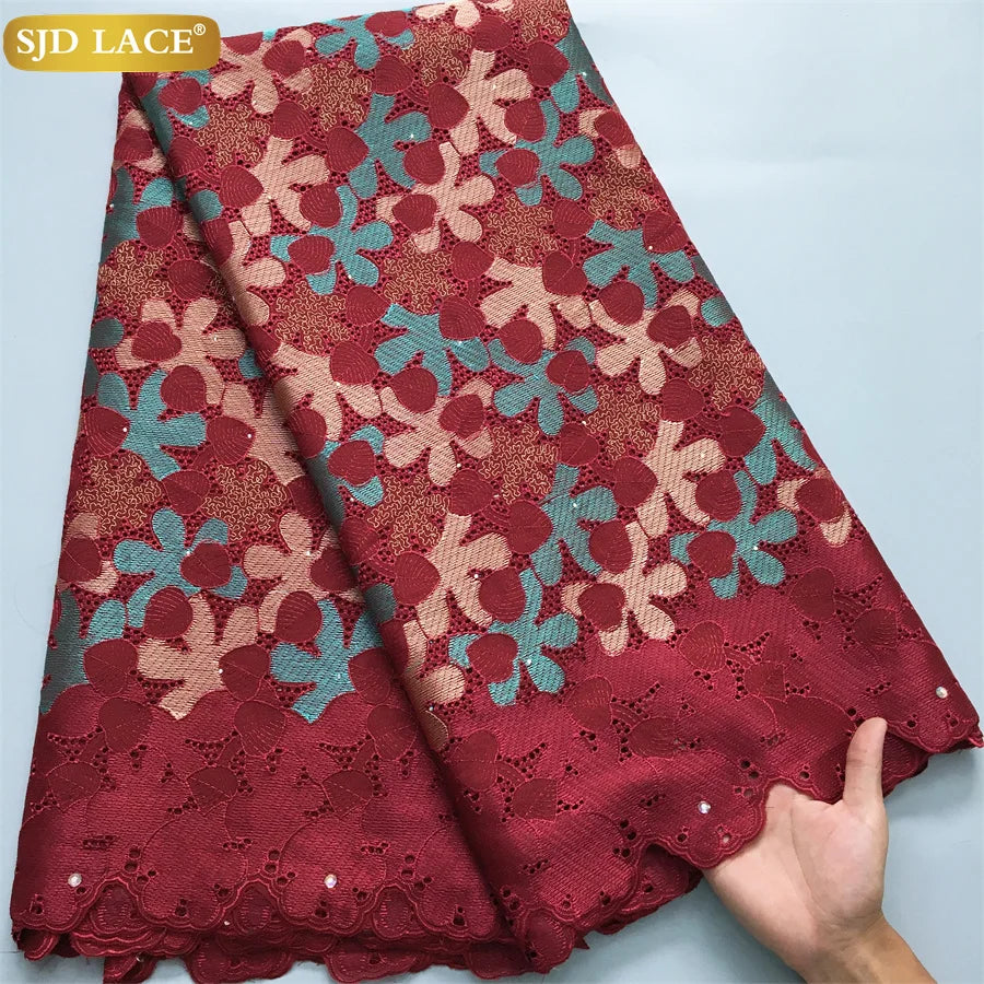 SJD LACE African Nigerian Cotton Lace Fabrics 5 Yards 2025 High Quality Swiss Cotton Lace for Sewing Party Women DIY Dress 4325