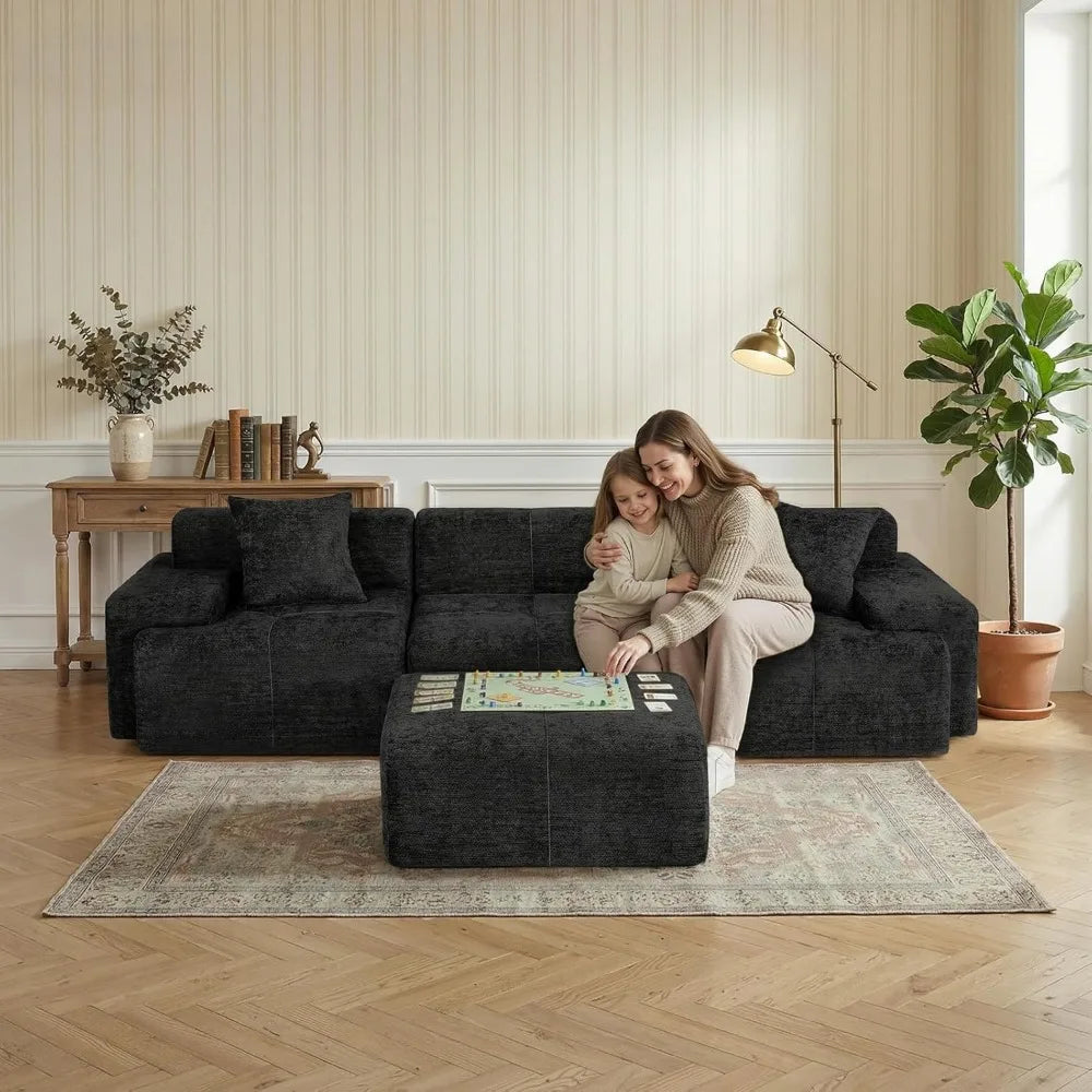117" Modular Sectional Sofa Couch, Chenille Upholstered Boneless Couch, Oversized L-Shaped Cloud Sectional Couch, Customized