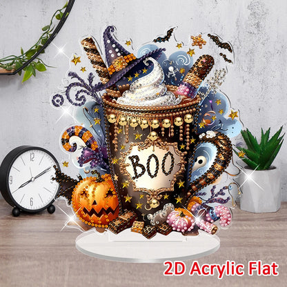 2D Flat Halloween DIY Desktop Diamond Art Kits Single Drill Diamond Painting Desktop Ornaments Kit for Home Office Desktop Decor