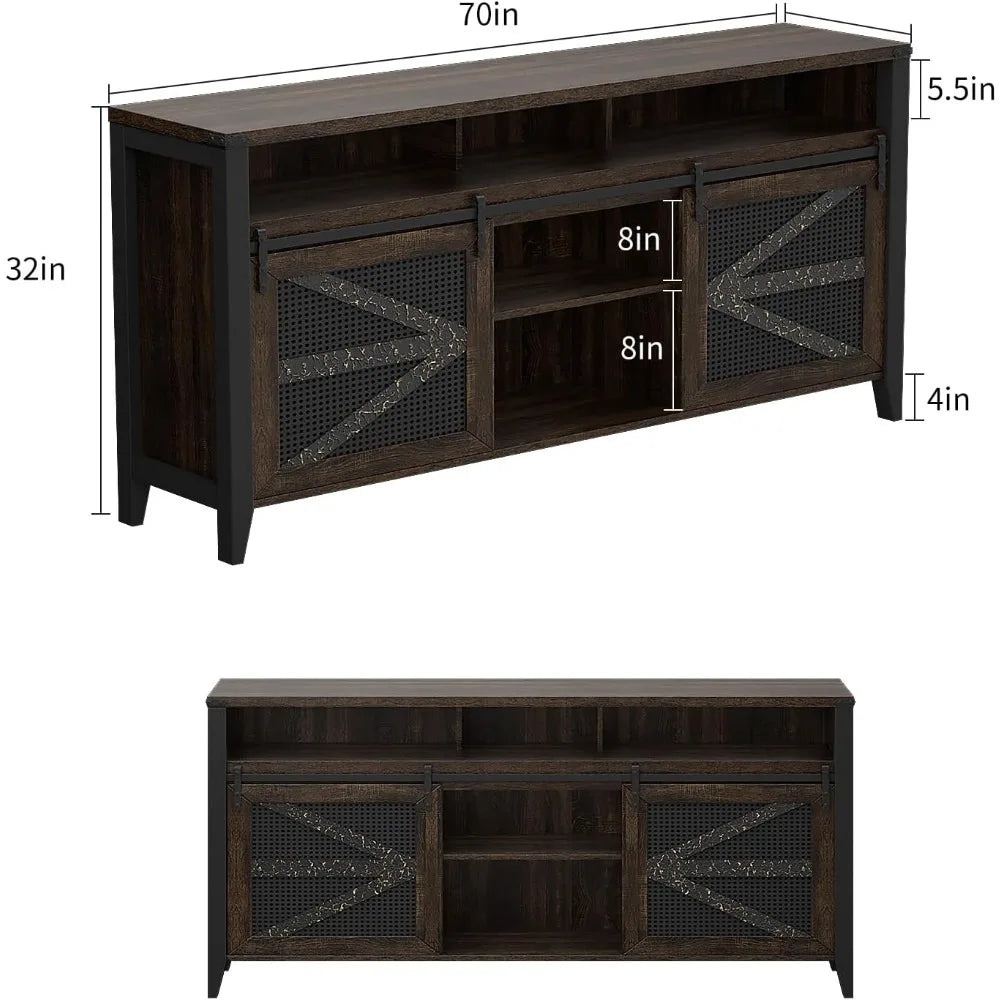 70 Inch TV Stand for TVs up to 70", Rustic Farmhouse Media Console with Sliding Barn Doors,Entertainment Center for Living Room