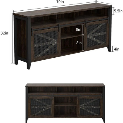70 Inch TV Stand for TVs up to 70", Rustic Farmhouse Media Console with Sliding Barn Doors,Entertainment Center for Living Room