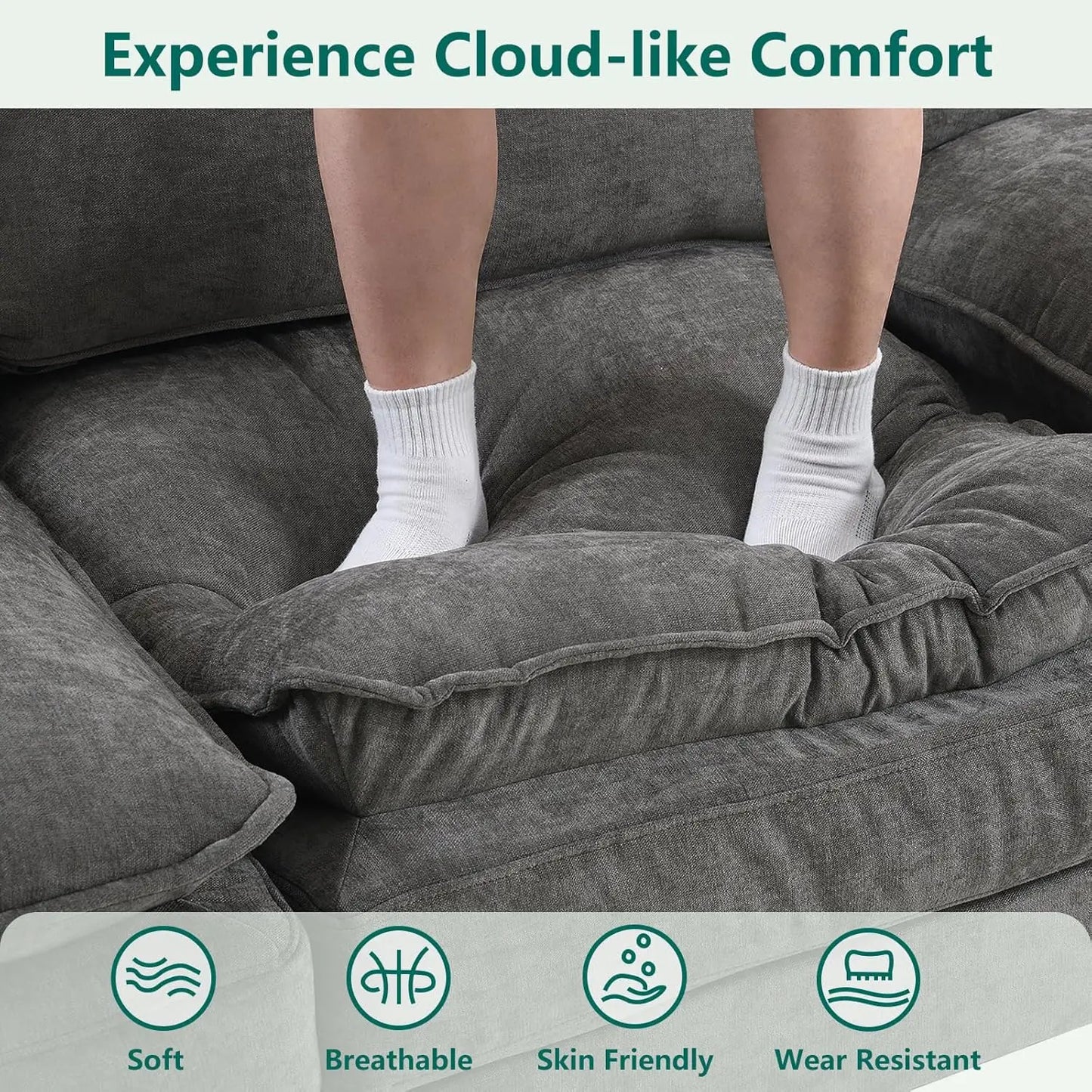 Cloud Couch Modular Sectional U Shaped Sofa with Movable Ottoman Comfy Chenille Living Room Furniture Customized