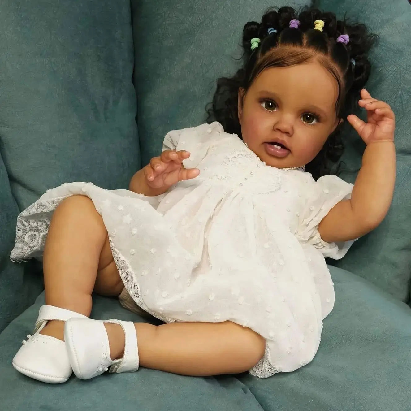 24Inch Dark Brown Skin Lottie Reborn Baby Toddler Newborn Doll Princess Girl lifelike Soft Touch 3D Skin Art Doll