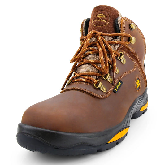 Zoleker Hike Boots for Men,Soft Toe, Slip Resistant Safety Shoes, Waterproof Anti-Fatigue Brown