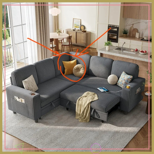Corner Sleeper Sofa Sectional Couch with Storage, Beige Color, Modern Living Room Furniture